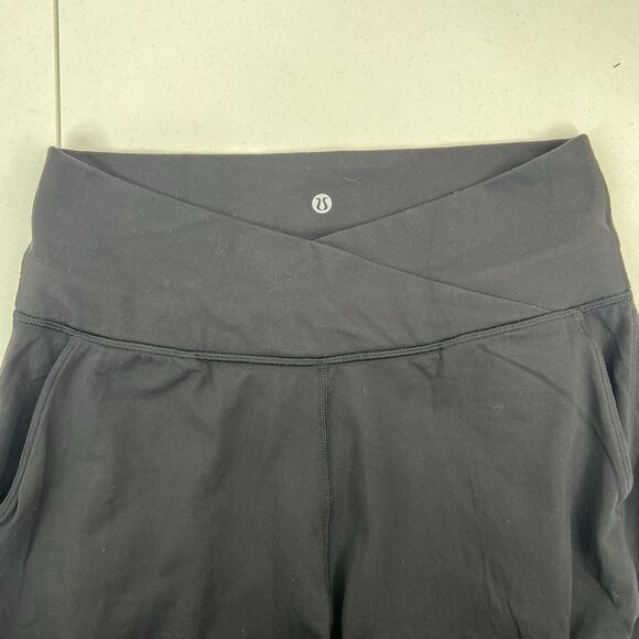 Lululemon Size 10 Pants Sun Salutation Crop Black Fold Over Waist Ruched Loose - Picture 7 of 14